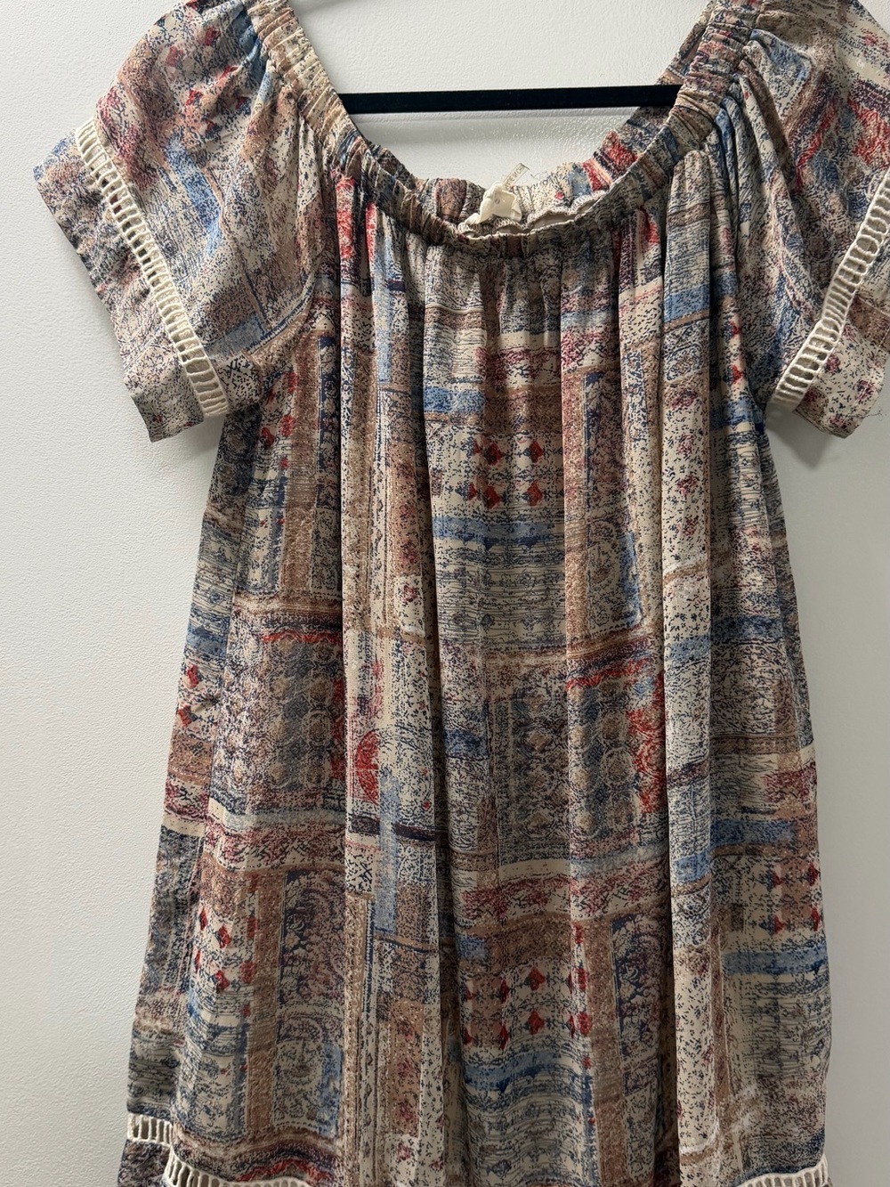 entro Multicolor Patchwork Boho Dress - Beige, Blue, Red